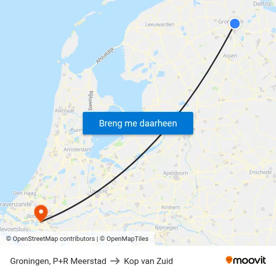 Groningen, P+R Meerstad to Kop van Zuid map