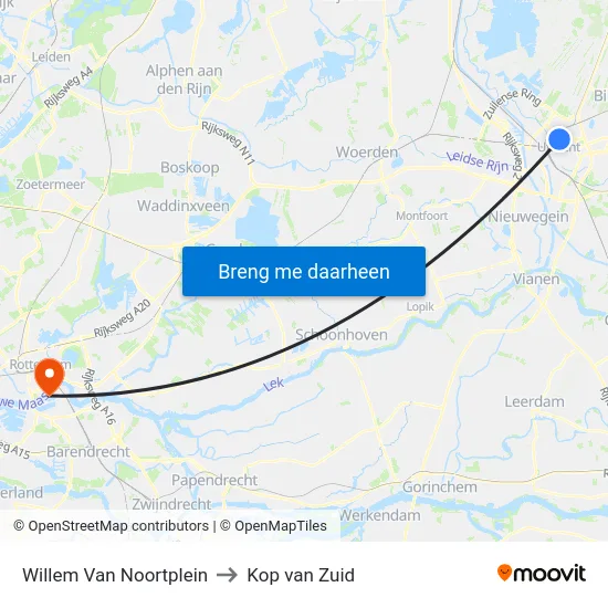Willem Van Noortplein to Kop van Zuid map