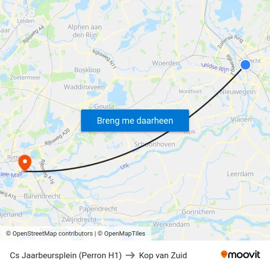 Cs Jaarbeursplein (Perron H1) to Kop van Zuid map