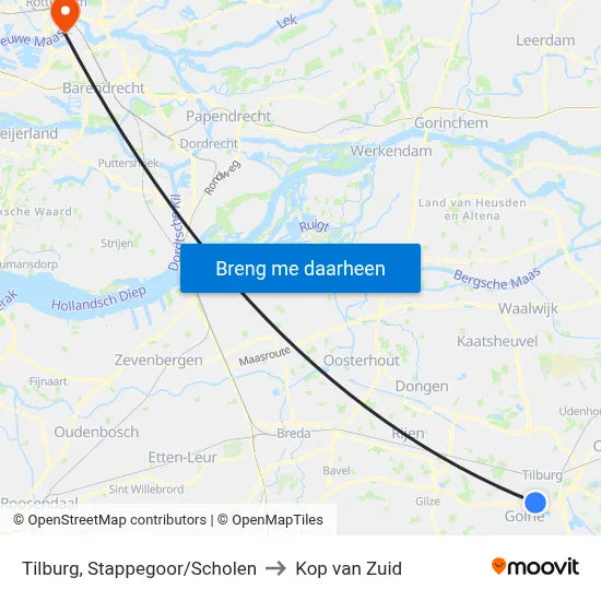 Tilburg, Stappegoor/Scholen to Kop van Zuid map