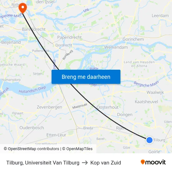 Tilburg, Universiteit Van Tilburg to Kop van Zuid map