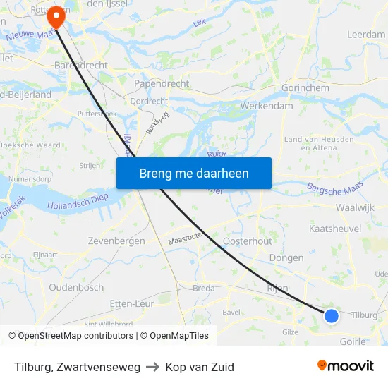 Tilburg, Zwartvenseweg to Kop van Zuid map