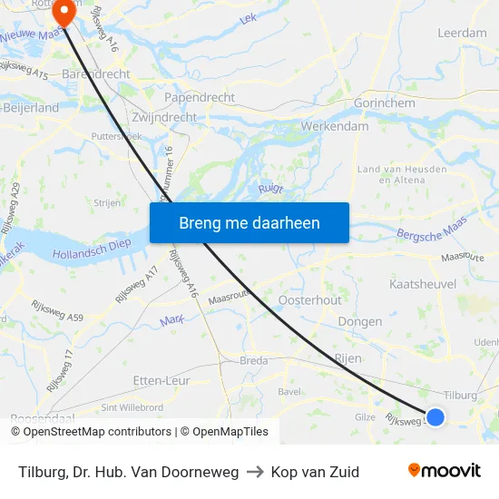 Tilburg, Dr. Hub. Van Doorneweg to Kop van Zuid map