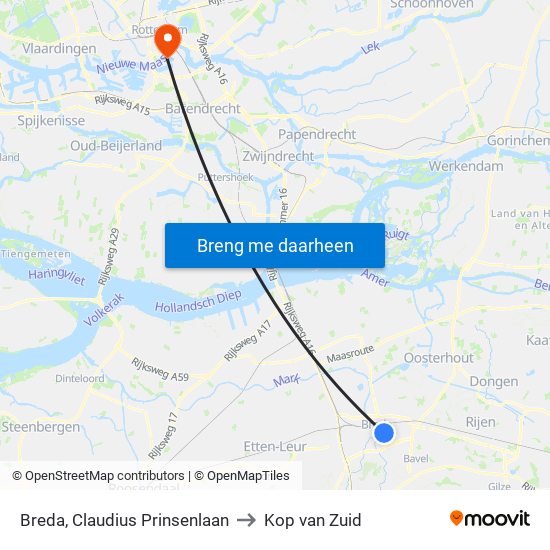 Breda, Claudius Prinsenlaan to Kop van Zuid map