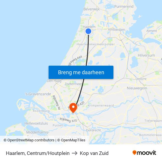 Haarlem, Centrum/Houtplein to Kop van Zuid map