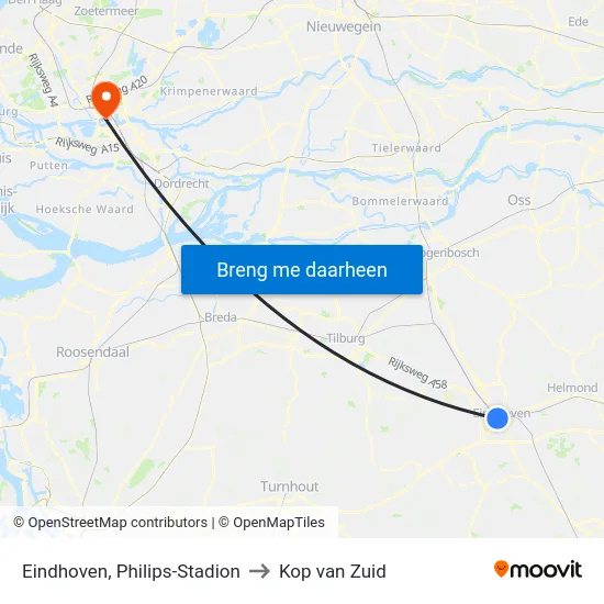 Eindhoven, Philips-Stadion to Kop van Zuid map