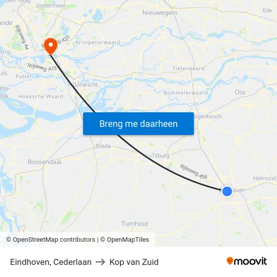 Eindhoven, Cederlaan to Kop van Zuid map