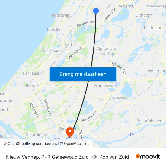 Nieuw-Vennep, P+R Getsewoud Zuid to Kop van Zuid map