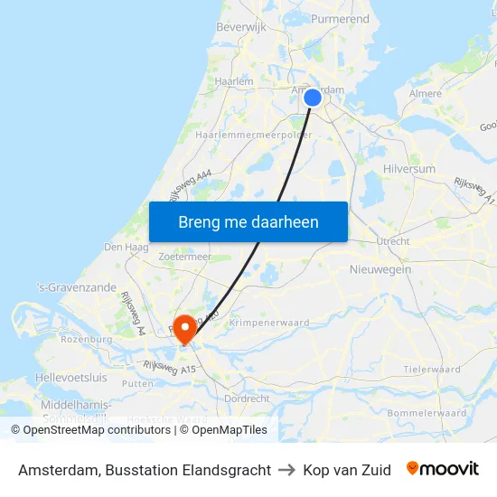 Amsterdam, Busstation Elandsgracht to Kop van Zuid map