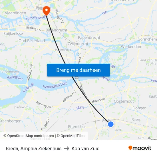Breda, Amphia Ziekenhuis to Kop van Zuid map