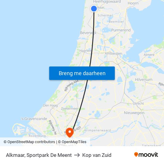 Alkmaar, Sportpark De Meent to Kop van Zuid map