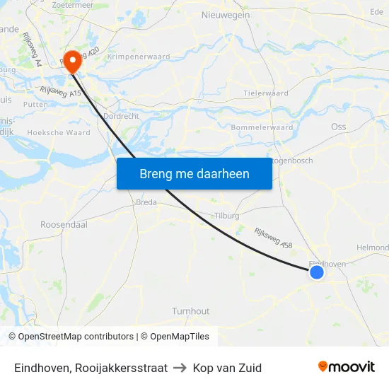 Eindhoven, Rooijakkersstraat to Kop van Zuid map