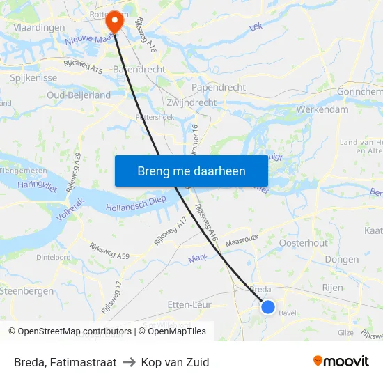 Breda, Fatimastraat to Kop van Zuid map
