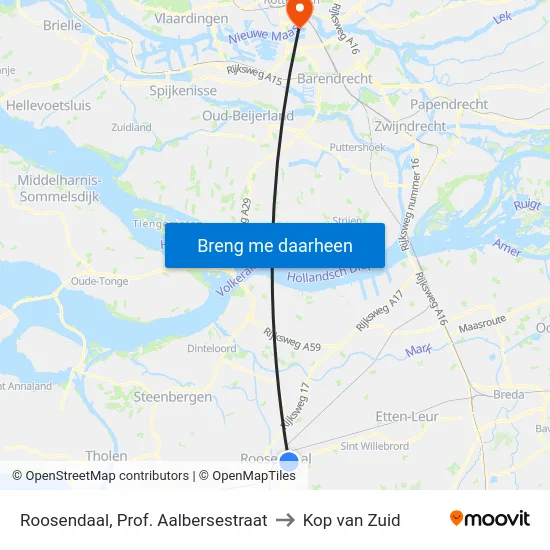 Roosendaal, Prof. Aalbersestraat to Kop van Zuid map