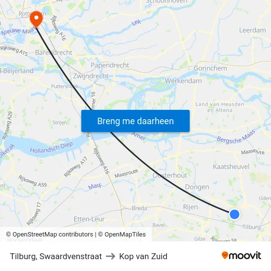 Tilburg, Swaardvenstraat to Kop van Zuid map