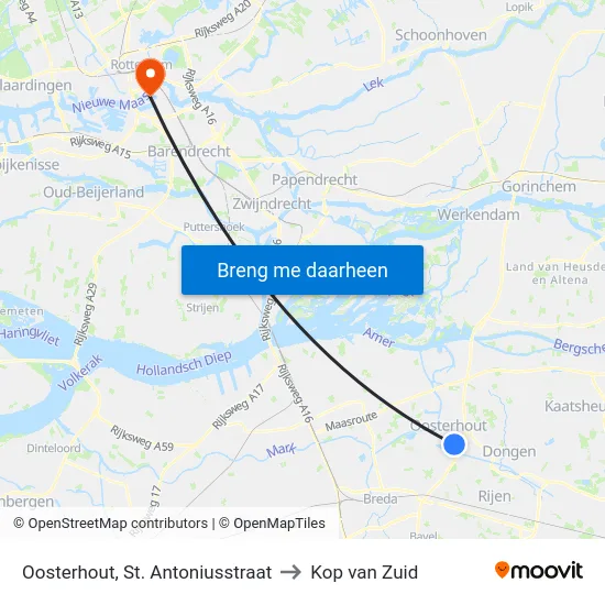 Oosterhout, St. Antoniusstraat to Kop van Zuid map