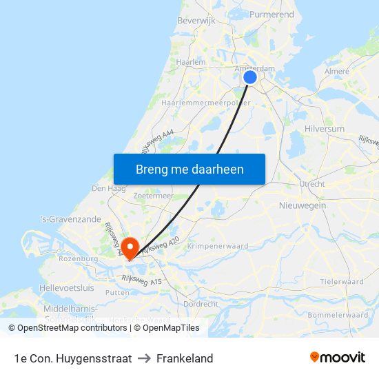 1e Con. Huygensstraat to Frankeland map