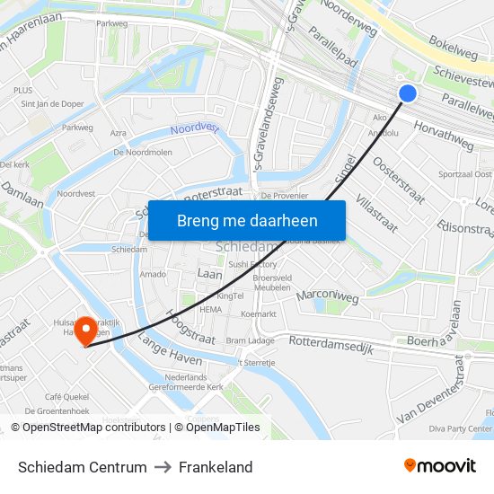 Schiedam Centrum to Frankeland map