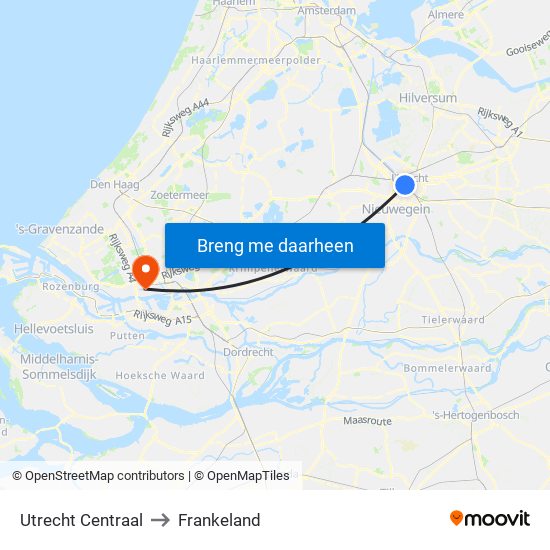 Utrecht Centraal to Frankeland map