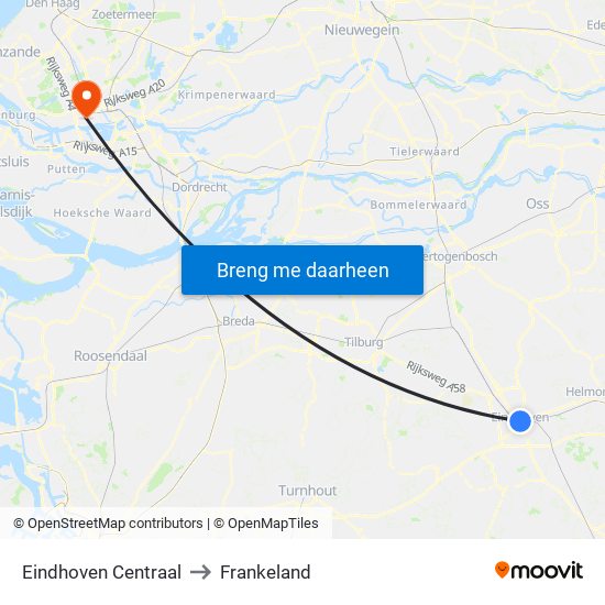 Eindhoven Centraal to Frankeland map