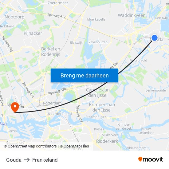 Gouda to Frankeland map