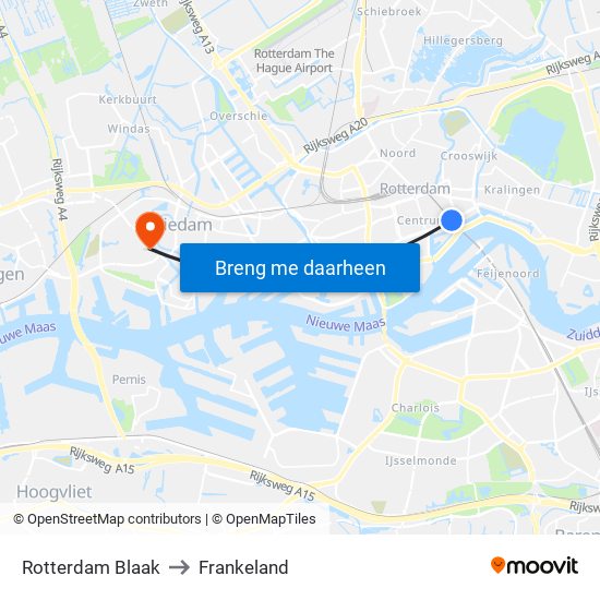 Rotterdam Blaak to Frankeland map