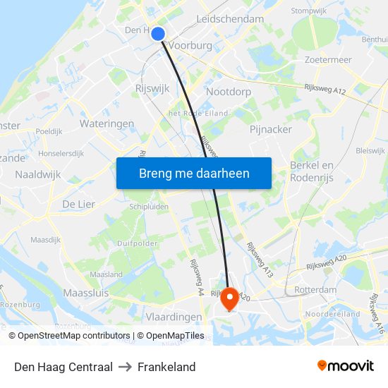 Den Haag Centraal to Frankeland map