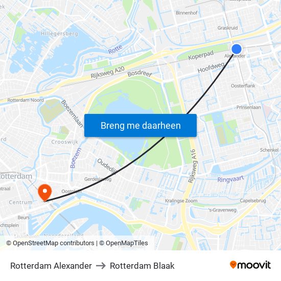 Rotterdam Alexander to Rotterdam Blaak map