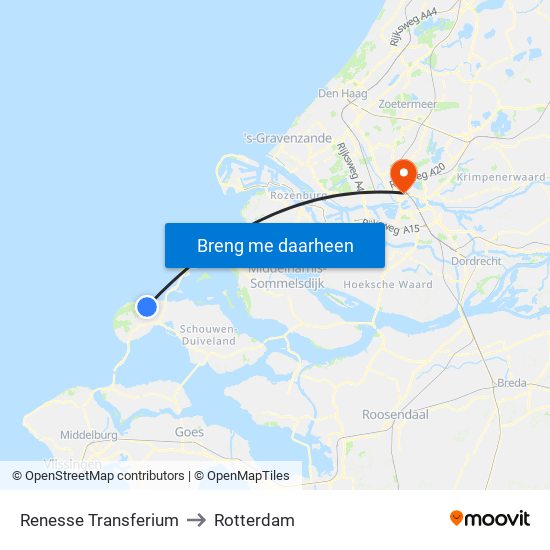 Renesse Transferium to Rotterdam map