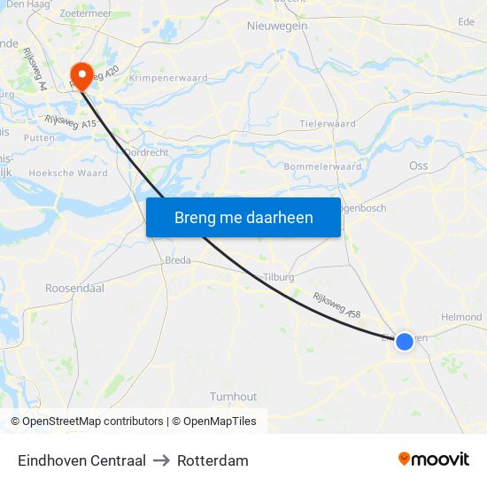 Eindhoven Centraal to Rotterdam map