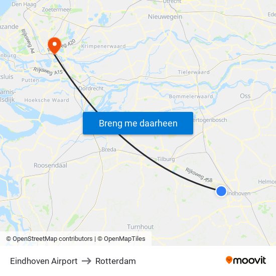 Eindhoven Airport to Rotterdam map