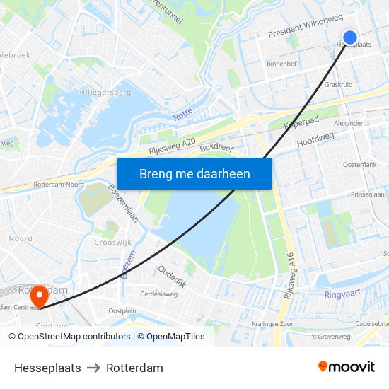 Hesseplaats to Rotterdam map