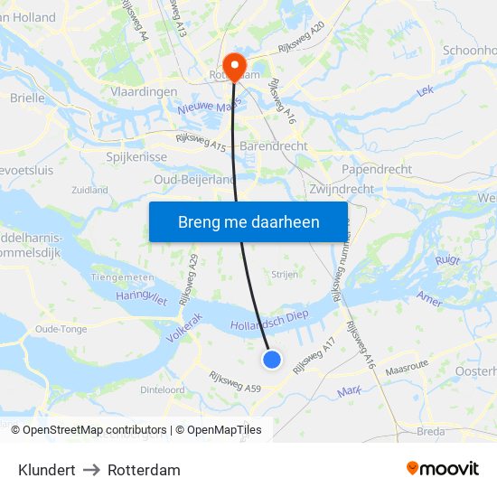 Klundert to Rotterdam map