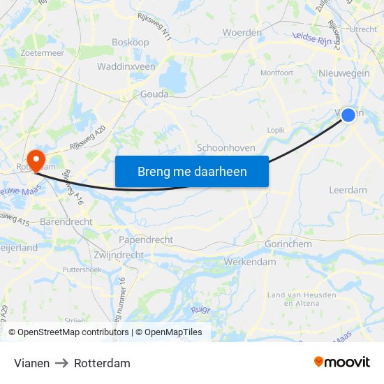 Vianen to Rotterdam map