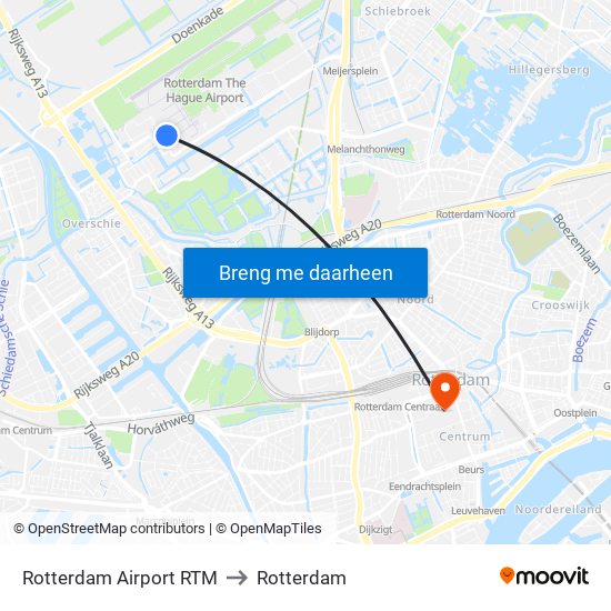 Rotterdam Airport RTM to Rotterdam map