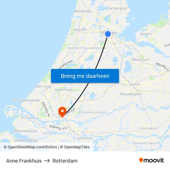 Anne Frankhuis to Rotterdam map