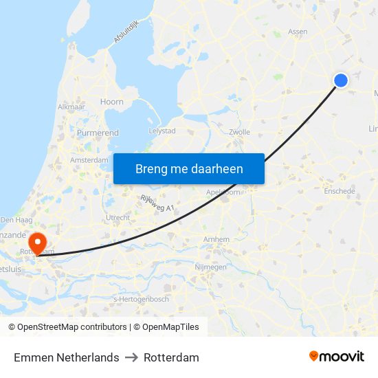 Emmen Netherlands to Rotterdam map