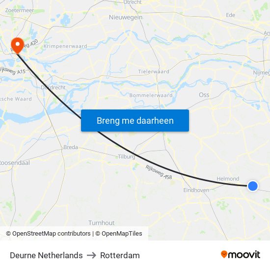 Deurne Netherlands to Rotterdam map