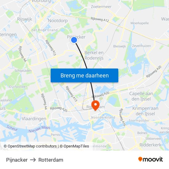 Pijnacker to Rotterdam map
