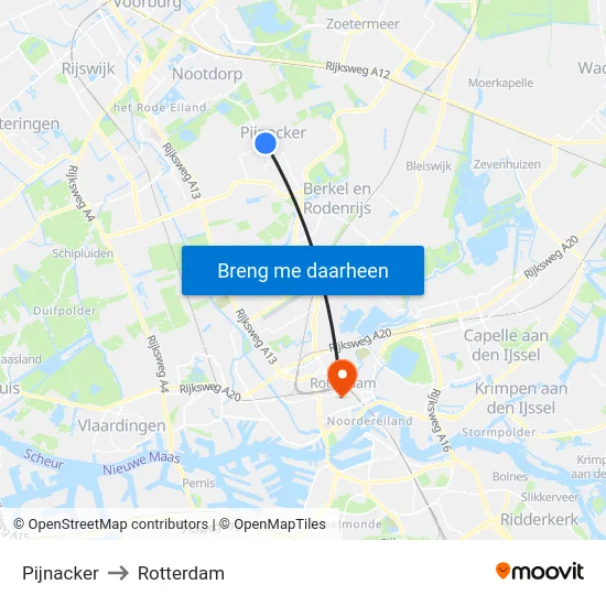 Pijnacker to Rotterdam map