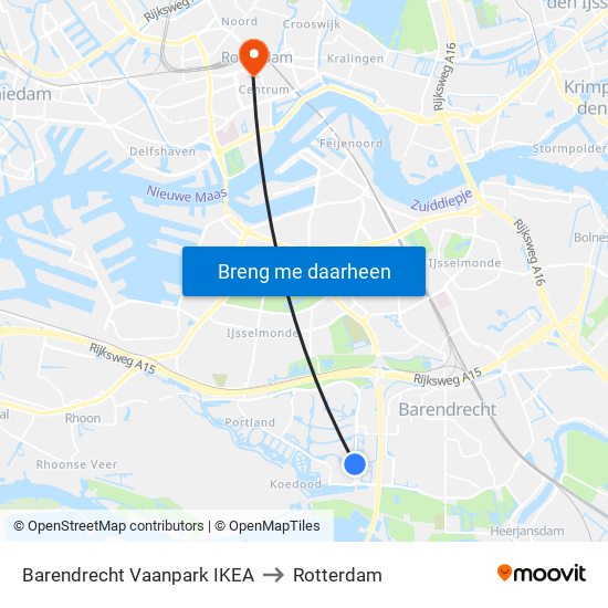 Barendrecht Vaanpark IKEA to Rotterdam map