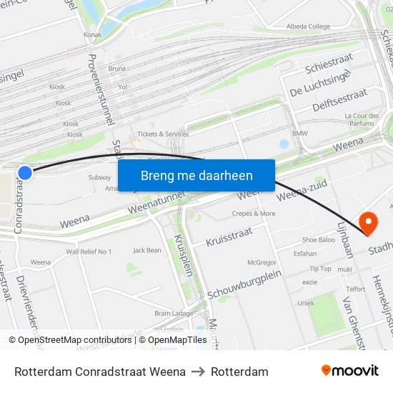 Rotterdam Conradstraat Weena to Rotterdam map