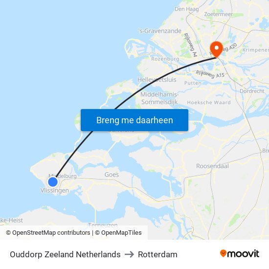 Ouddorp Zeeland Netherlands to Rotterdam map