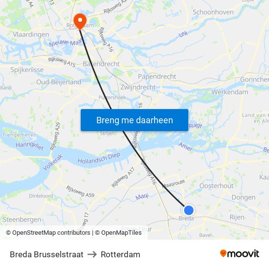 Breda Brusselstraat to Rotterdam map