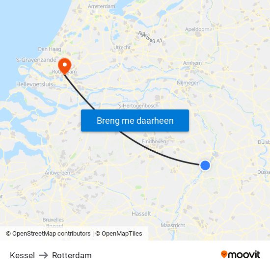Kessel to Rotterdam map