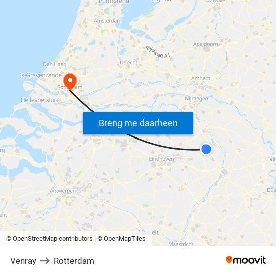 Venray to Rotterdam map