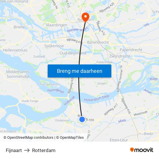 Fijnaart to Rotterdam map