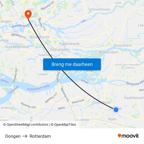 Dongen to Rotterdam map