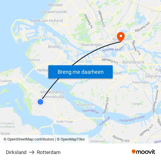 Dirksland to Rotterdam map