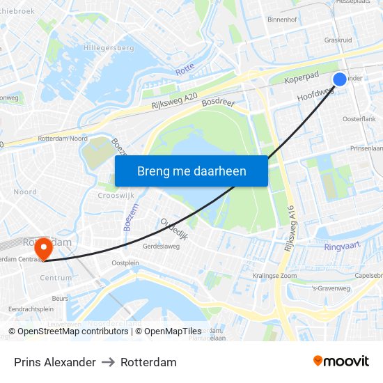 Prins Alexander to Rotterdam map